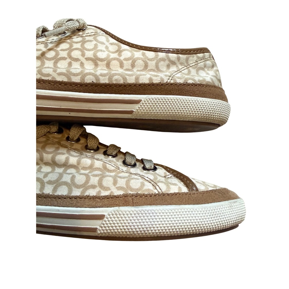 Pre- Loved Coach Edith Signature Canvas Sneakers Tan Brown Logo Women's Size 8M - Picture 4 of 16